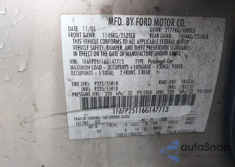 2006 Ford Five Hundred Limited z USA, uszkodzony, nr VIN 1FAFP25116G147713